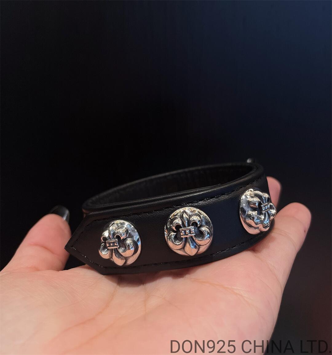 CHROME HEARTS Leather Snap Bracelet Adjustable