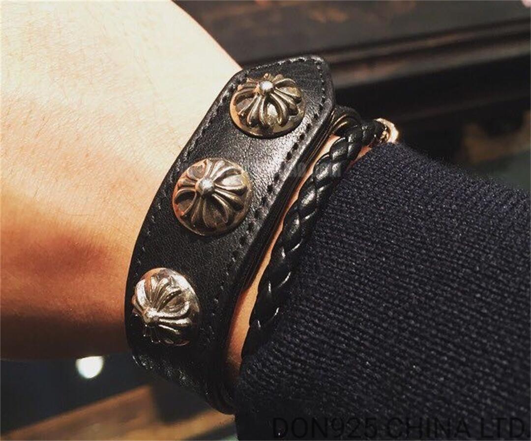 CHROME HEARTS Leather Snap Bracelet Adjustable