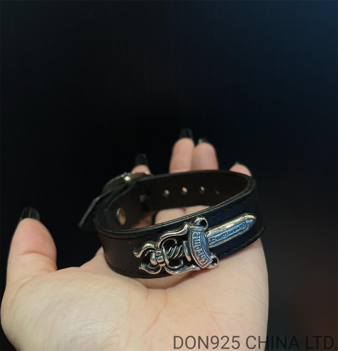 CHROME HEARTS Leather Snap Bracelet Adjustable