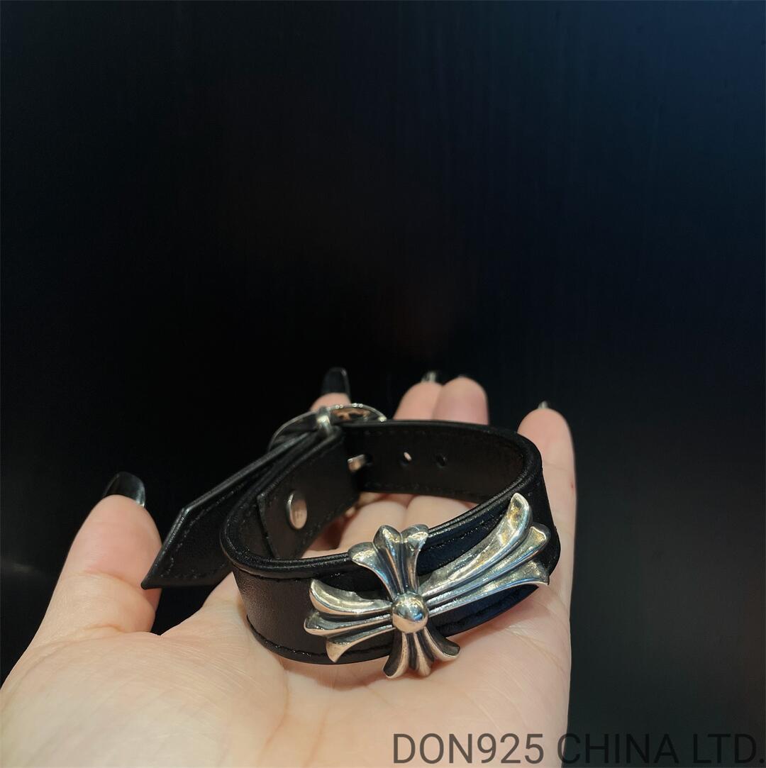 CHROME HEARTS Leather Snap Bracelet Adjustable