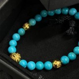 CHROME HEARTS Turquoise 6MM Bead Bracelet with 3 Gold Beads