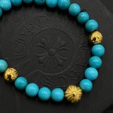 CHROME HEARTS Turquoise 6MM Bead Bracelet with 3 Gold Beads