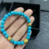 CHROME HEARTS Turquoise 6MM Bead Bracelet with 3 Gold Beads