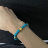 CHROME HEARTS Turquoise 6MM Bead Bracelet with 3 Gold Beads