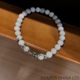 CHROME HEARTS White 6MM Bead Bracelet with 2 Silver Beads & Horizontal Cross Charm