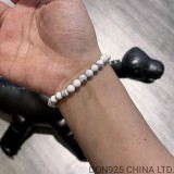 CHROME HEARTS White 6MM Bead Bracelet with 2 Silver Beads & Horizontal Cross Charm