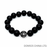 CHROME HEARTS Black 10MM Bead Bracelet with 1 Silver Bead