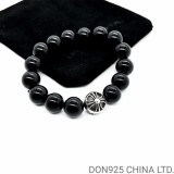 CHROME HEARTS Black 10MM Bead Bracelet with 1 Silver Bead