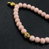 CHROME HEARTS Pink 6MM Bead Bracelet with 2 Gold Beads & Cross Charm