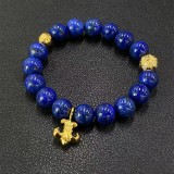 CHROME HEARTS Lapis 6MM Bead Bracelet with 2 Gold Beads & BS Fleur Charm