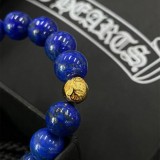 CHROME HEARTS Lapis 6MM Bead Bracelet with 2 Gold Beads & BS Fleur Charm