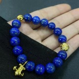 CHROME HEARTS Lapis 6MM Bead Bracelet with 2 Gold Beads & BS Fleur Charm