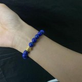 CHROME HEARTS Lapis 6MM Bead Bracelet with 2 Gold Beads & BS Fleur Charm