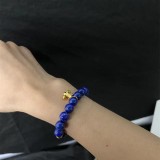 CHROME HEARTS Lapis 6MM Bead Bracelet with 2 Gold Beads & BS Fleur Charm