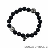 CHROME HEARTS Black 8MM Bead Bracelet with 2 Silver Beads & Tongue Charm