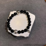 CHROME HEARTS Black 8MM Bead Bracelet with 2 Silver Beads & Tongue Charm