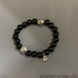 CHROME HEARTS Black 8MM Bead Bracelet with 2 Silver Beads & Tongue Charm