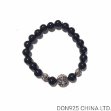 CHROME HEARTS Black 8MM Bead Bracelet with 3 Silver Beads