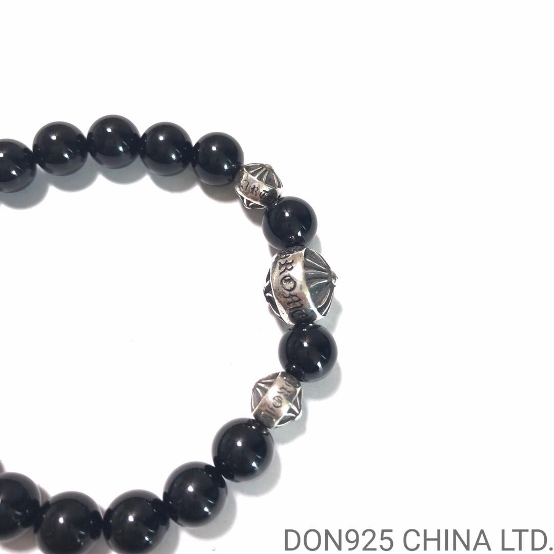 CHROME HEARTS Black 8MM Bead Bracelet with 3 Silver Beads