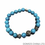 CHROME HEARTS Turquoise 6MM Bead Bracelet with 4 Silver Beads