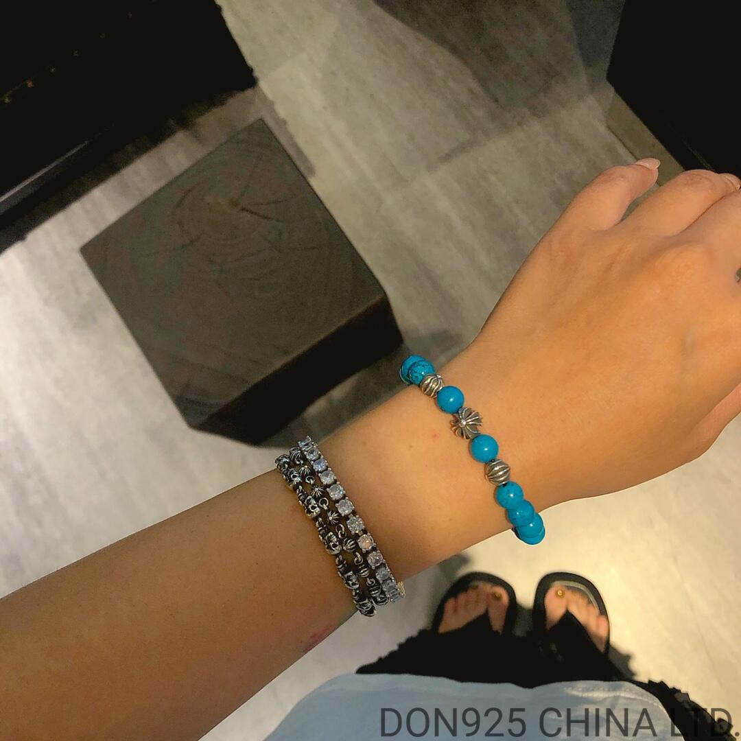 CHROME HEARTS Turquoise 6MM Bead Bracelet with 4 Silver Beads