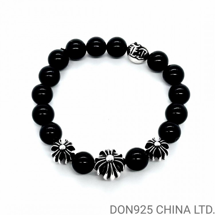 CHROME HEARTS Black 8MM Bead Bracelet with 4 Silver Beads