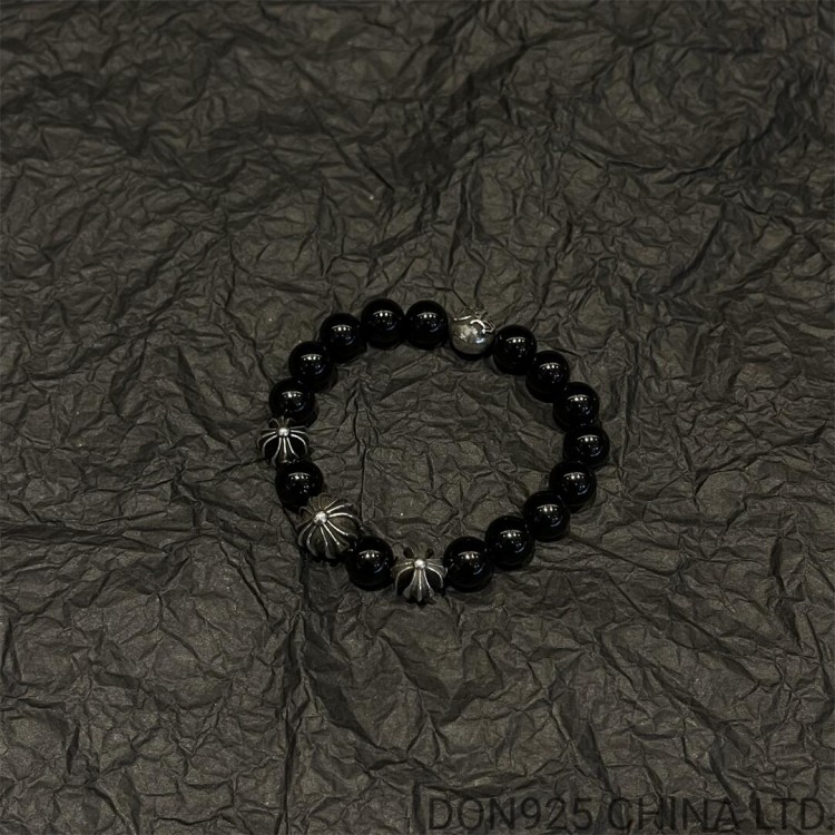CHROME HEARTS Black 8MM Bead Bracelet with 4 Silver Beads