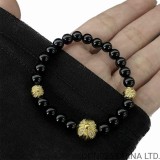 CHROME HEARTS Black 6MM Bead Bracelet with 3 Gold & Diamonds Beads