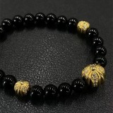 CHROME HEARTS Black 6MM Bead Bracelet with 3 Gold & Diamonds Beads