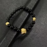 CHROME HEARTS Black 6MM Bead Bracelet with 3 Gold & Diamonds Beads