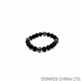 CHROME HEARTS Black 8MM Bead Bracelet with 4 Silver Beads