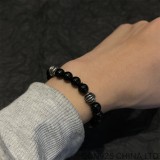 CHROME HEARTS Black 8MM Bead Bracelet with 4 Silver Beads