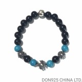 CHROME HEARTS Black & Turquoise 8MM Bead Bracelet with 4 Silver Beads