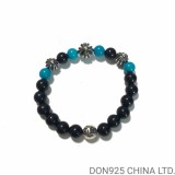 CHROME HEARTS Black & Turquoise 8MM Bead Bracelet with 4 Silver Beads