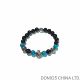 CHROME HEARTS Black & Turquoise 8MM Bead Bracelet with 4 Silver Beads