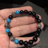 CHROME HEARTS Black & Turquoise 8MM Bead Bracelet with 4 Silver Beads