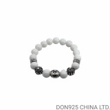 CHROME HEARTS White 8MM Bead Bracelet with 5 Silver Beads