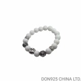 CHROME HEARTS White 8MM Bead Bracelet with 5 Silver Beads