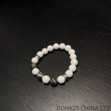 CHROME HEARTS White 8MM Bead Bracelet with 5 Silver Beads