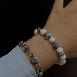 CHROME HEARTS White 8MM Bead Bracelet with 5 Silver Beads