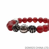 CHROME HEARTS Red 8MM Bead Bracelet with 5 Silver Beads