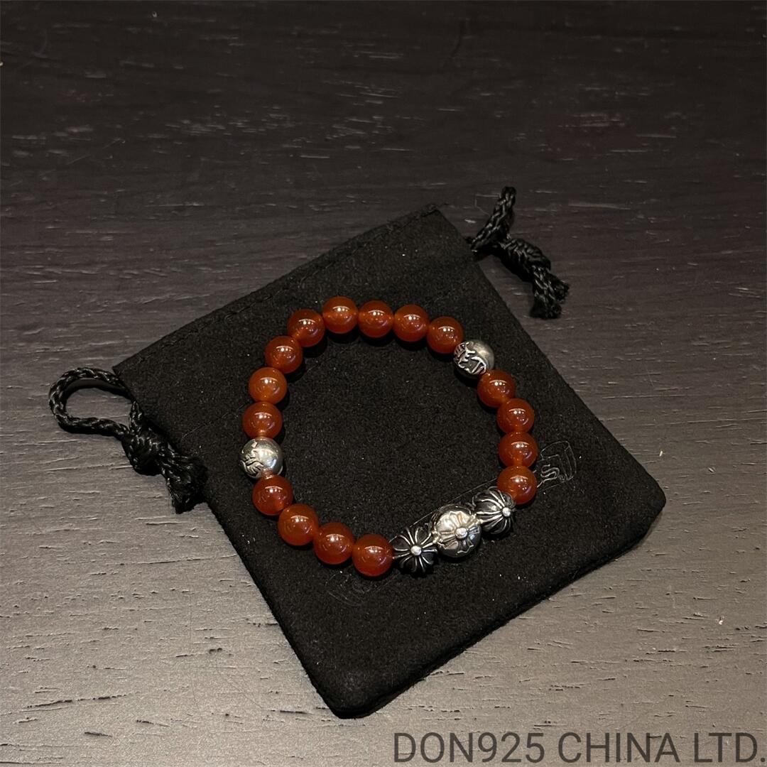 CHROME HEARTS Red 8MM Bead Bracelet with 5 Silver Beads