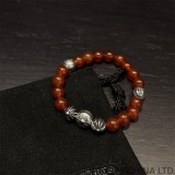 CHROME HEARTS Red 8MM Bead Bracelet with 5 Silver Beads