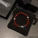 CHROME HEARTS Red 8MM Bead Bracelet with 5 Silver Beads