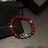 CHROME HEARTS Red 8MM Bead Bracelet with 5 Silver Beads