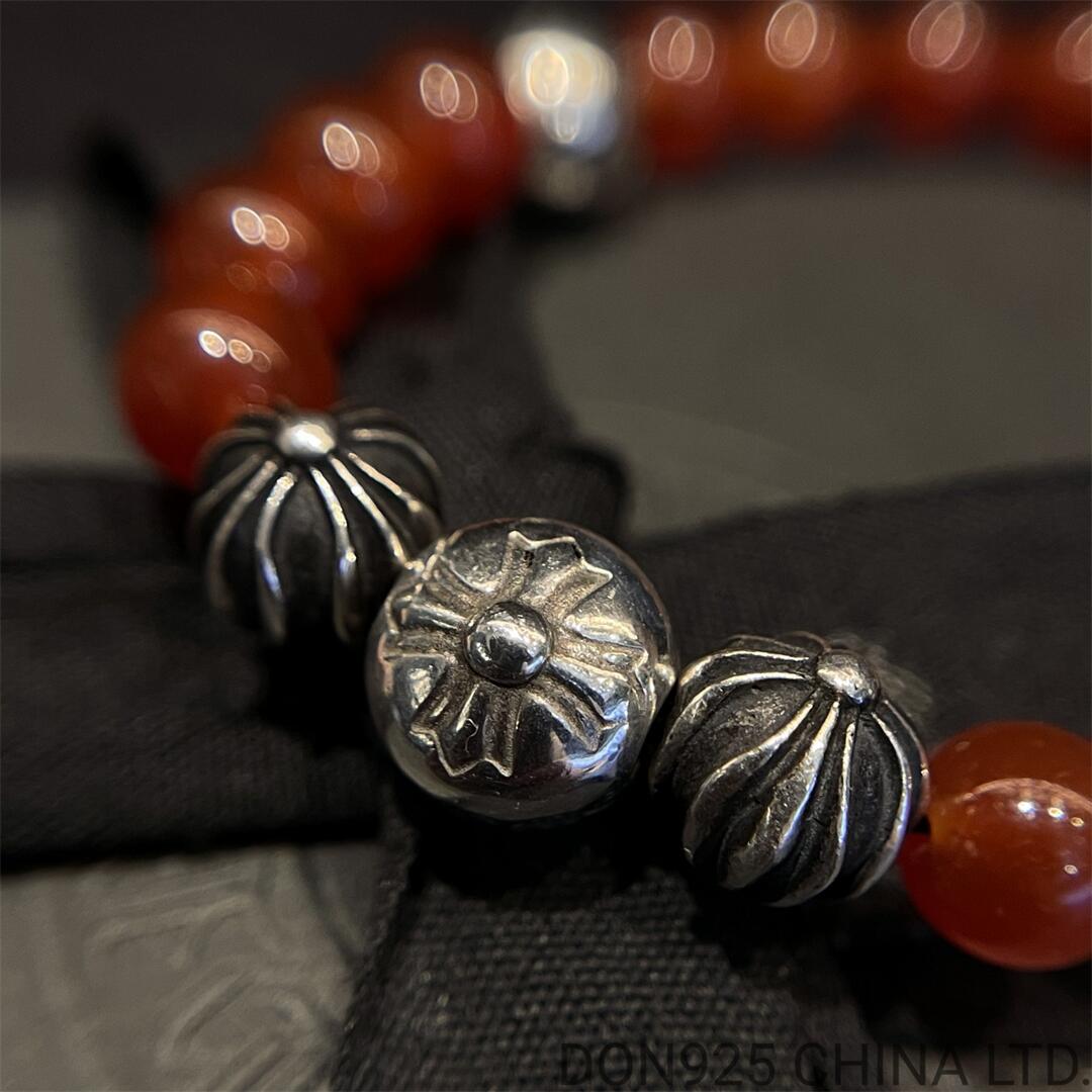 CHROME HEARTS Red 8MM Bead Bracelet with 5 Silver Beads