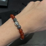 CHROME HEARTS Red 8MM Bead Bracelet with 5 Silver Beads