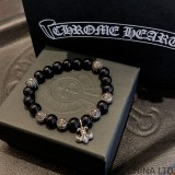 CHROME HEARTS Black 8MM Bead Bracelet with 6 Silver Beads & BS Fleur Charm