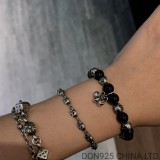 CHROME HEARTS Black 8MM Bead Bracelet with 6 Silver Beads & BS Fleur Charm