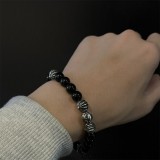 CHROME HEARTS Black 10MM Bead Bracelet with 8 Silver Beads